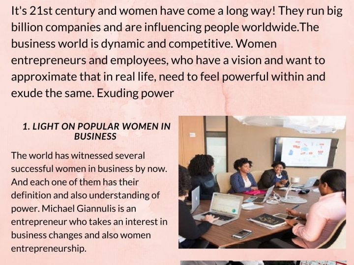 Infographic by Michael Giannulis suggests how women can harness more power in business through real examples